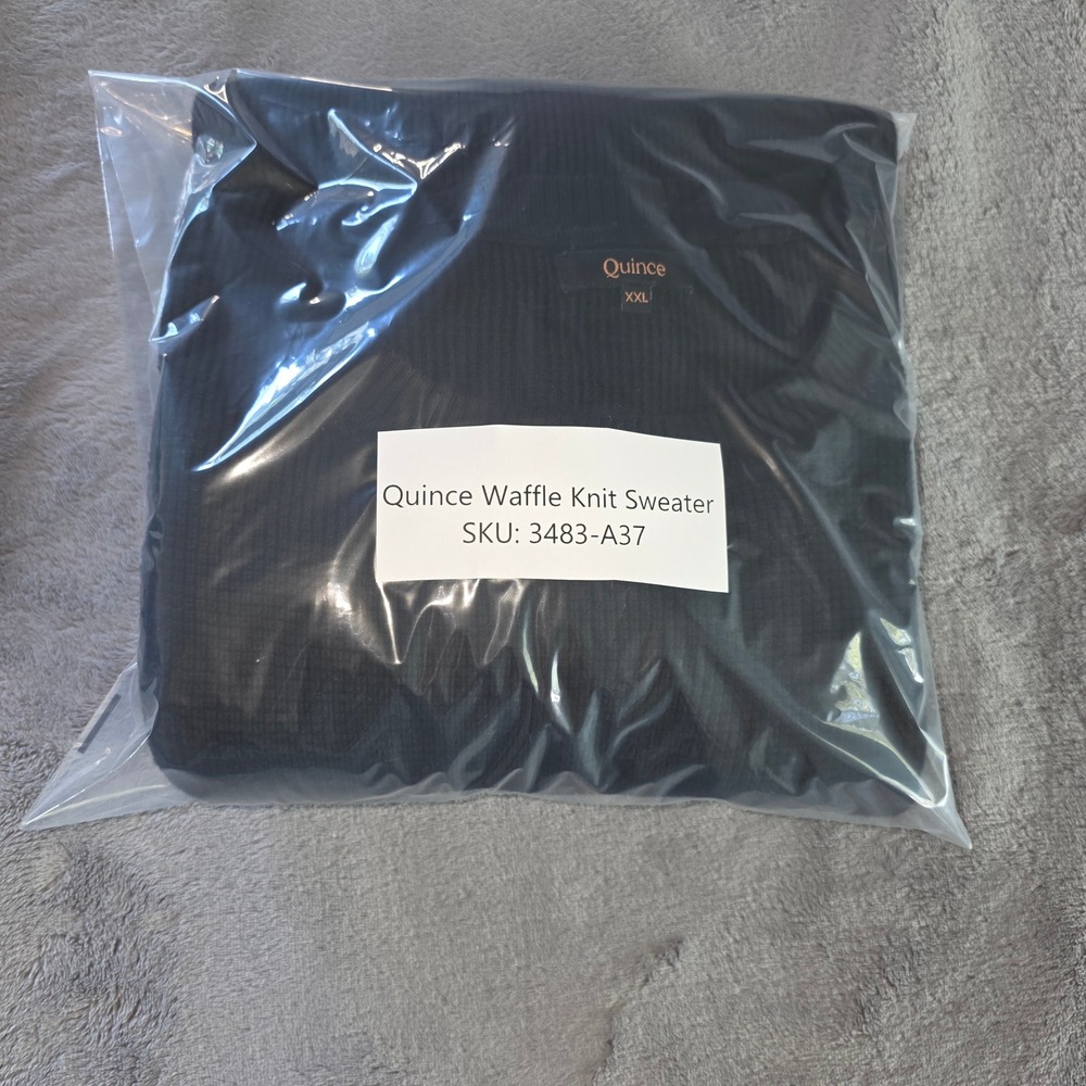 Quince Organic Cotton Cashmere Waffle Crewneck Sweater Black XXL - Picture 7 of 15